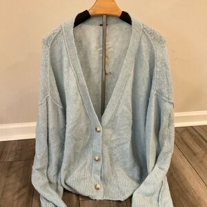 Free People Soft Blue Oversized Slouchy Cardigan